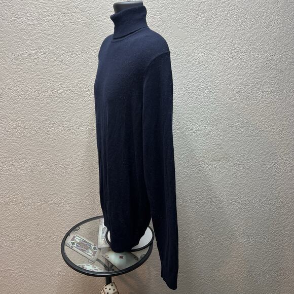 Uniqlo Mens L Navy Blue 100% Wool Blend Knit Pullover Sweater - Picture 3 of 8